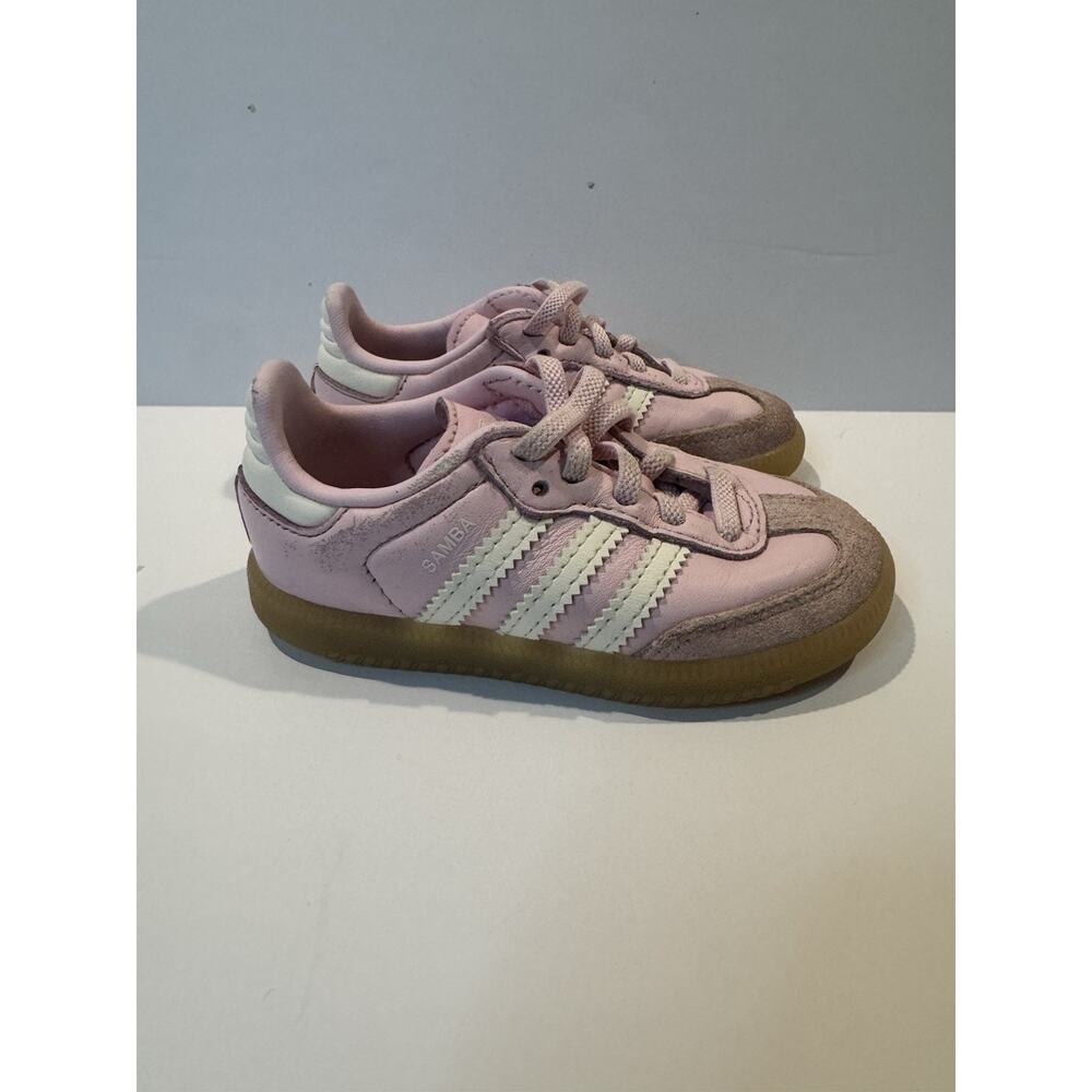 Adidas Samba Kids 6K Pink White Leather Sneakers Classic Gum Sole
